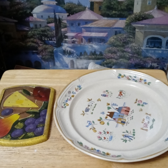 VTG International Heartland Serving 🍇 Platter&1 Clay Art Cheese Cutting Board. - Picture 7 of 16